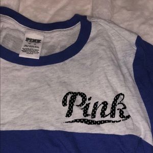 Pink 3/4 sleeve color blocked shirt